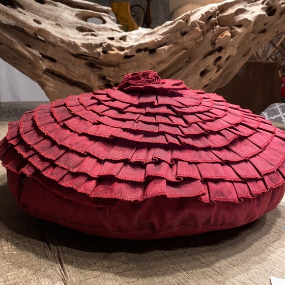 Plum round pleated flower accent pillow - Picture 4 of 5